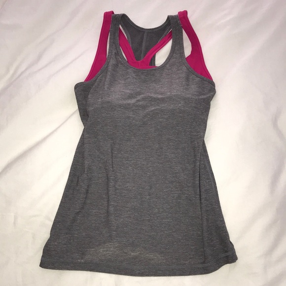 grey lululemon tank top-pink built in sport bra - Picture 2 of 7